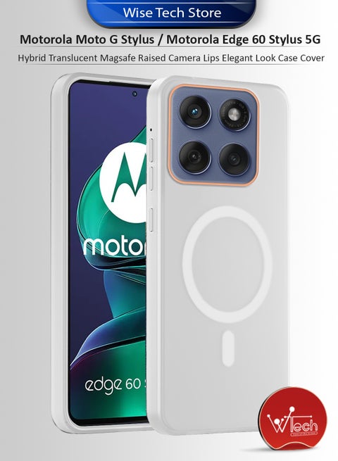 Motorola Moto G Stylus / Motorola Edge 60 Stylus 5G 2025 Hybrid Translucent Magsafe with Magnetic Charging Raised Camera Lips Elegant Look Case Cover (MCMPMN) - White