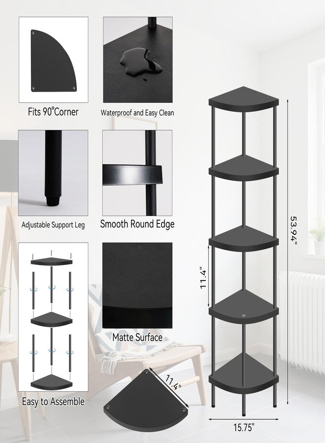 Qupui 5 Tier Corner Shelf Stand, Tall Display Rack Multipurpose Shelving Unit, Storage Home Decor Organizer Shelves for Bedroom Living Room, Black - Image 2