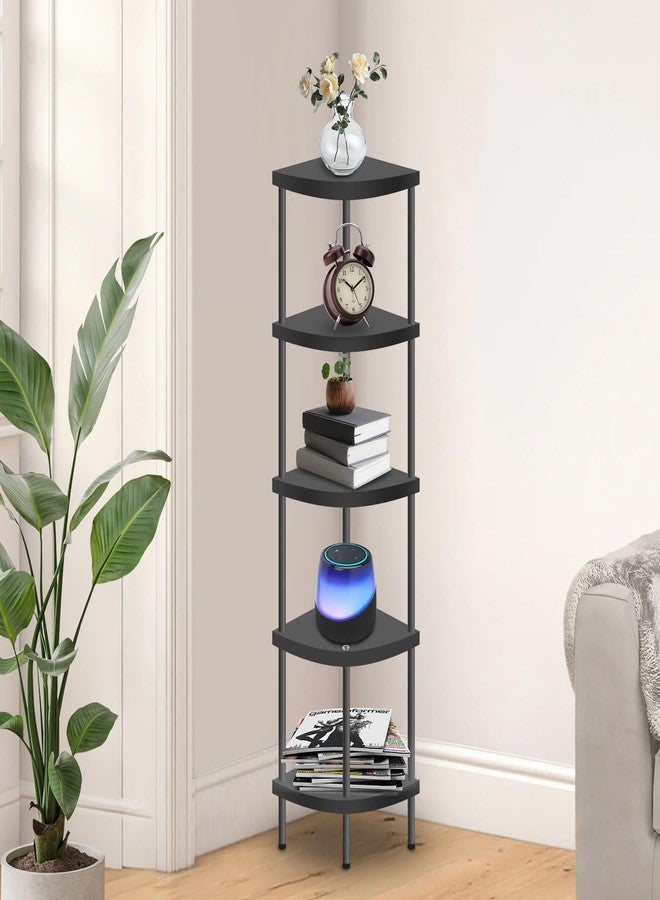 Qupui 5 Tier Corner Shelf Stand, Tall Display Rack Multipurpose Shelving Unit, Storage Home Decor Organizer Shelves for Bedroom Living Room, Black - Image 1