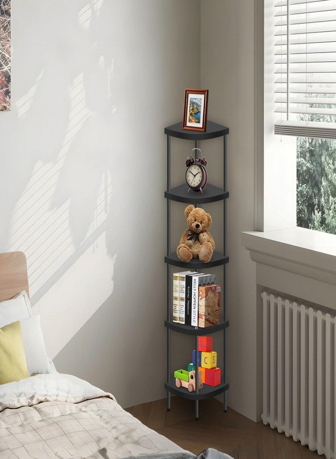 Qupui 5 Tier Corner Shelf Stand, Tall Display Rack Multipurpose Shelving Unit, Storage Home Decor Organizer Shelves for Bedroom Living Room, Black - Image 3