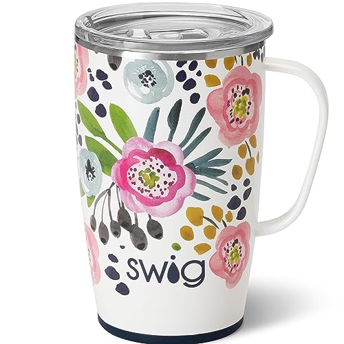 Swig Life 18oz Travel Mug Insulated Tumbler with Handle and Lid Cup Holder Friendly Dishwasher Safe Stainless Steel Travel Coffee Cup Primrose - Image 1