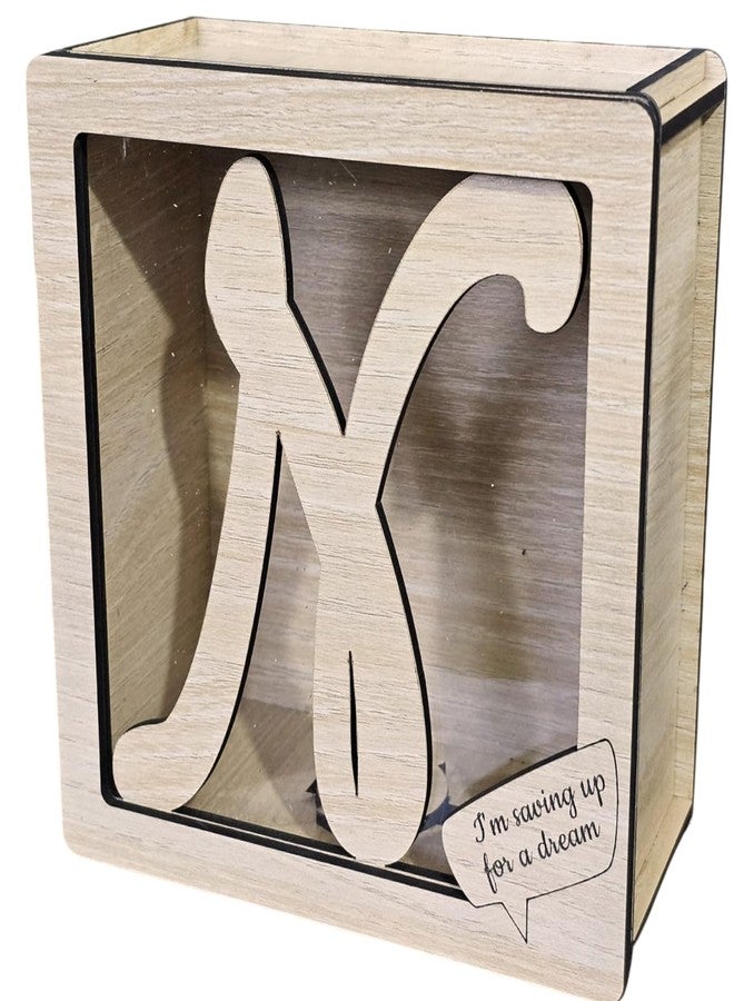 LACUM® Letter Piggy Bank - Custom Wooden Money Bank for Kids & Adults - Sunmica Coated Engineering Wood with Transparent Acrylic Front - Unique Gifts (Letter N) - Image 1