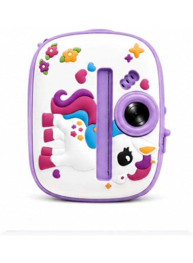 YD Kids Instant Print Camera for Girls, Unicorn Design, 48MP Photo, 1080P HD Video, Black & White Printing - Image 1