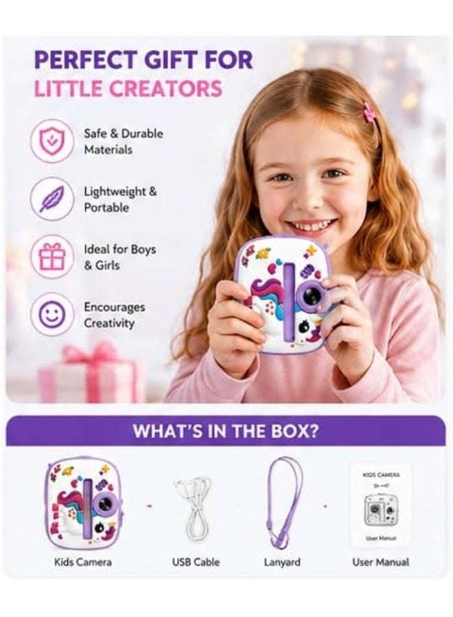 YD Kids Instant Print Camera for Girls, Unicorn Design, 48MP Photo, 1080P HD Video, Black & White Printing - Image 3