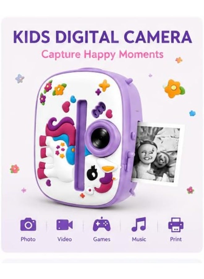 YD Kids Instant Print Camera for Girls, Unicorn Design, 48MP Photo, 1080P HD Video, Black & White Printing - Image 4