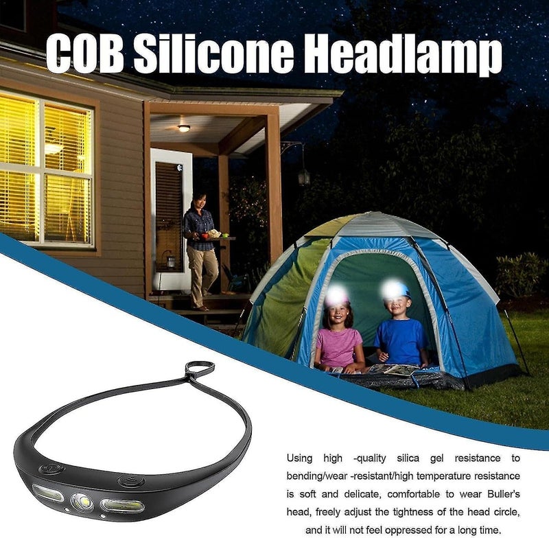 Care4 مصباح رأس LED مع مستشعر حركة + 2 COB قابل لإعادة الشحن عبر USB ومقاوم للماء 350 لومن مصباح رأس من السيليكون للسباحة وركوب الدراجات والتخييم والمشي - Image 4