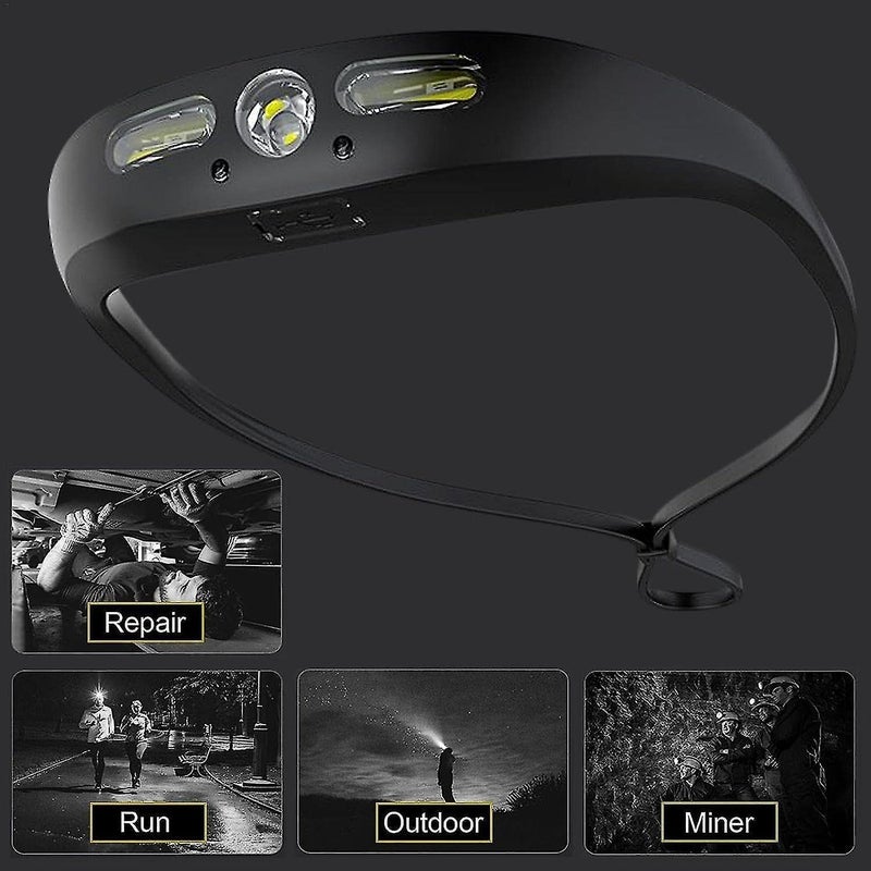 Care4 مصباح رأس LED مع مستشعر حركة + 2 COB قابل لإعادة الشحن عبر USB ومقاوم للماء 350 لومن مصباح رأس من السيليكون للسباحة وركوب الدراجات والتخييم والمشي - Image 3