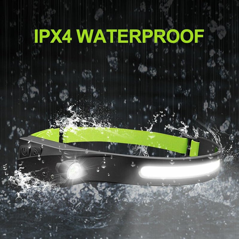 Care4 مصباح رأس LED مع مستشعر حركة + 2 COB قابل لإعادة الشحن عبر USB ومقاوم للماء 350 لومن مصباح رأس من السيليكون للسباحة وركوب الدراجات والتخييم والمشي - Image 2