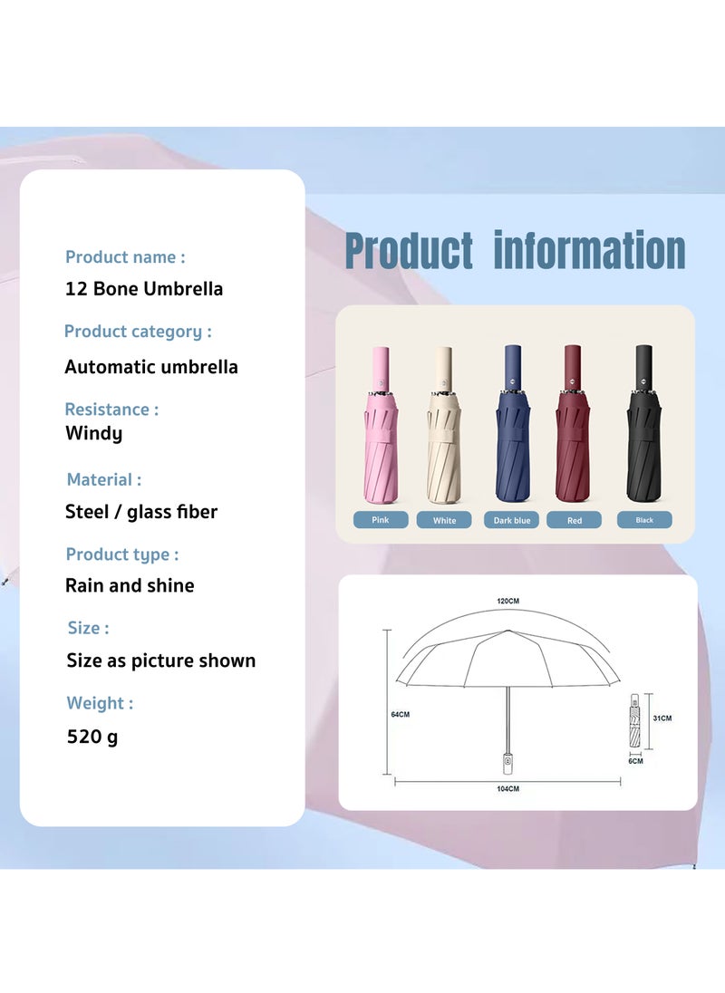 Generic - 12 Rib Parasol, Umbrella, UV Protection, Solid Color Umbrella, Windproof, Pink - Image 1