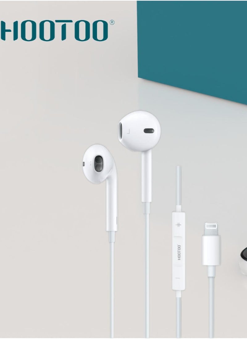 HooToo - In-Ear original Earphones with lightning port and Mic For iPhone 14, 14 pro,14 pro max  iphone 13, 13 pro,13 pro max iphone 12,12 pro,12 pro max White from HOOTOO - Image 1