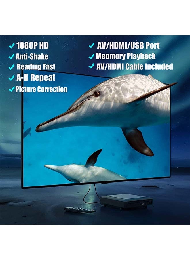 Mini HD DVD Player, CD Players for Home, DVD Players for TV, HDMI and RCA Cable Included, Up-Convert to HD 1080p, All Region, Breakpoint Memory, Built-in PAL/NTSC, USB 2.0