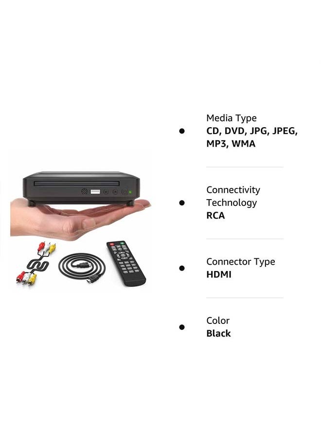Mini HD DVD Player, CD Players for Home, DVD Players for TV, HDMI and RCA Cable Included, Up-Convert to HD 1080p, All Region, Breakpoint Memory, Built-in PAL/NTSC, USB 2.0