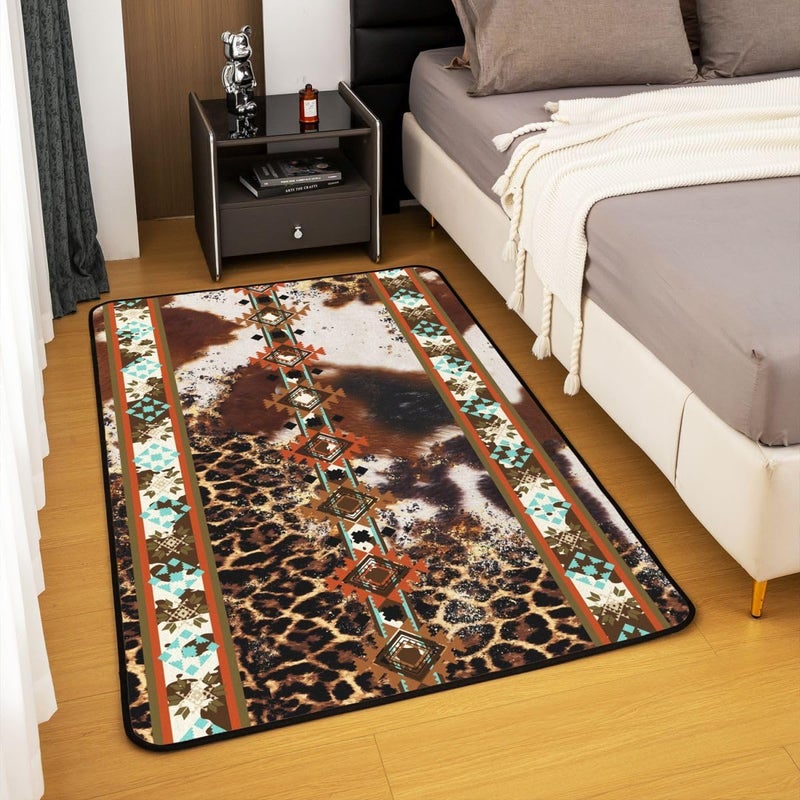 Erosebridal Cowhide Area Rug 5x7, Brown Leopard Print Rug, Western Rugs Exotic Aztec Cow Print Carpet for Bedside, Farmhouse Wild Animal Skin Cowboys Living Room Rugs for Men - Image 2
