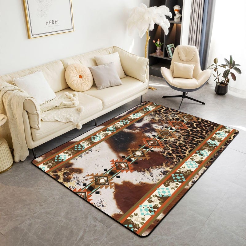 Erosebridal Cowhide Area Rug 5x7, Brown Leopard Print Rug, Western Rugs Exotic Aztec Cow Print Carpet for Bedside, Farmhouse Wild Animal Skin Cowboys Living Room Rugs for Men - Image 4