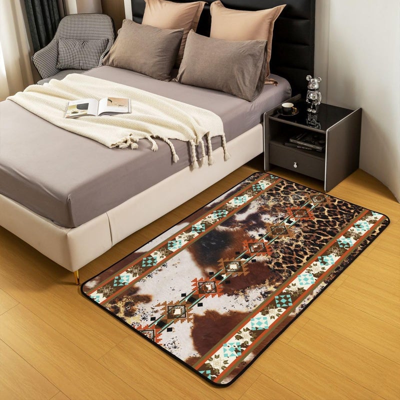 Erosebridal Cowhide Area Rug 5x7, Brown Leopard Print Rug, Western Rugs Exotic Aztec Cow Print Carpet for Bedside, Farmhouse Wild Animal Skin Cowboys Living Room Rugs for Men - Image 3