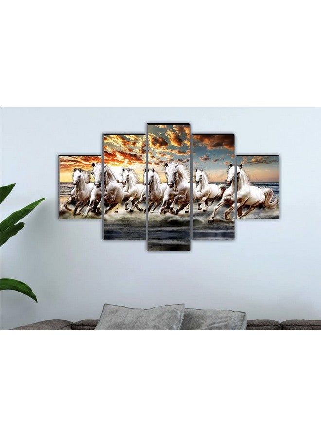 SAF paintings Set of 5 Seven running horse vastu modern art Home decorative gift item Large Panel Painting 18 Inch x 30 inch SANFPNLS32270(multicolor) - Image 5
