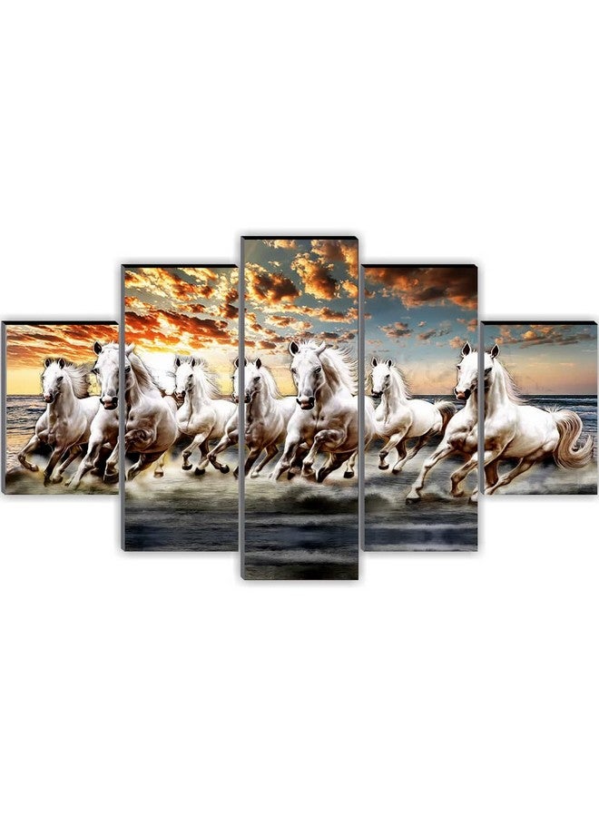 SAF paintings Set of 5 Seven running horse vastu modern art Home decorative gift item Large Panel Painting 18 Inch x 30 inch SANFPNLS32270(multicolor) - Image 2