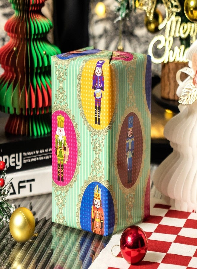 EWES Nutcracker Christmas Wrapping Paper Rolls Set, Vintage Green Cute Matte Retro Gift Wrap, Metallic Pattern with Nutcracker Soldier, Red Burgundy Reversible, Total 28.5sq.ft - Image 5