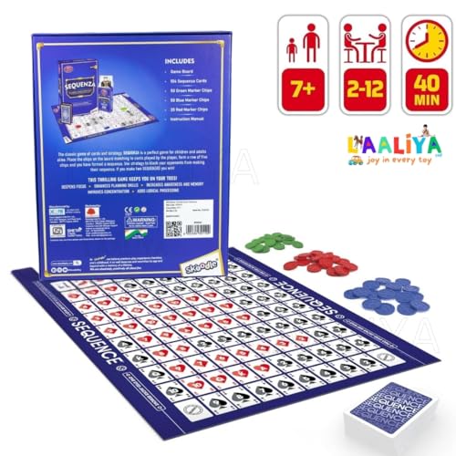 LAALIYA Sequenza Strategy Board Game for Kids & Families | Classic Card and Chip with Playing Cards & Tokens | Fun Sequence-Inspired Game for Parties & Game Nights - Image 3