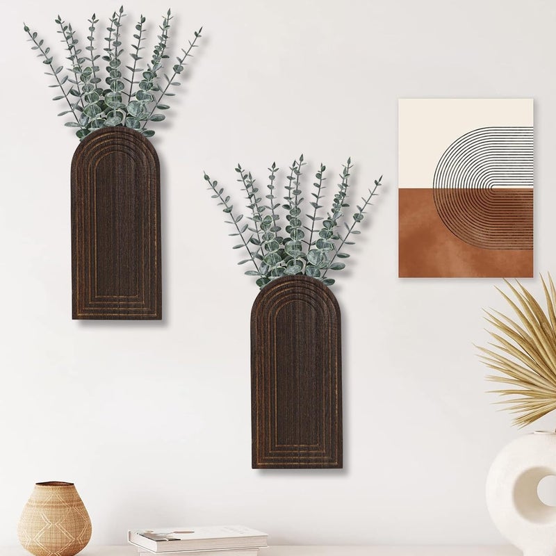 Dnnnii 2 Pack Wooden Wall Vase Set - Dark Brown Finish Modern Farmhouse & Boho Wall Decor for Entryway, Hallway, Bathroom, Living Room, Dining Room, Narrow Spaces - Image 5