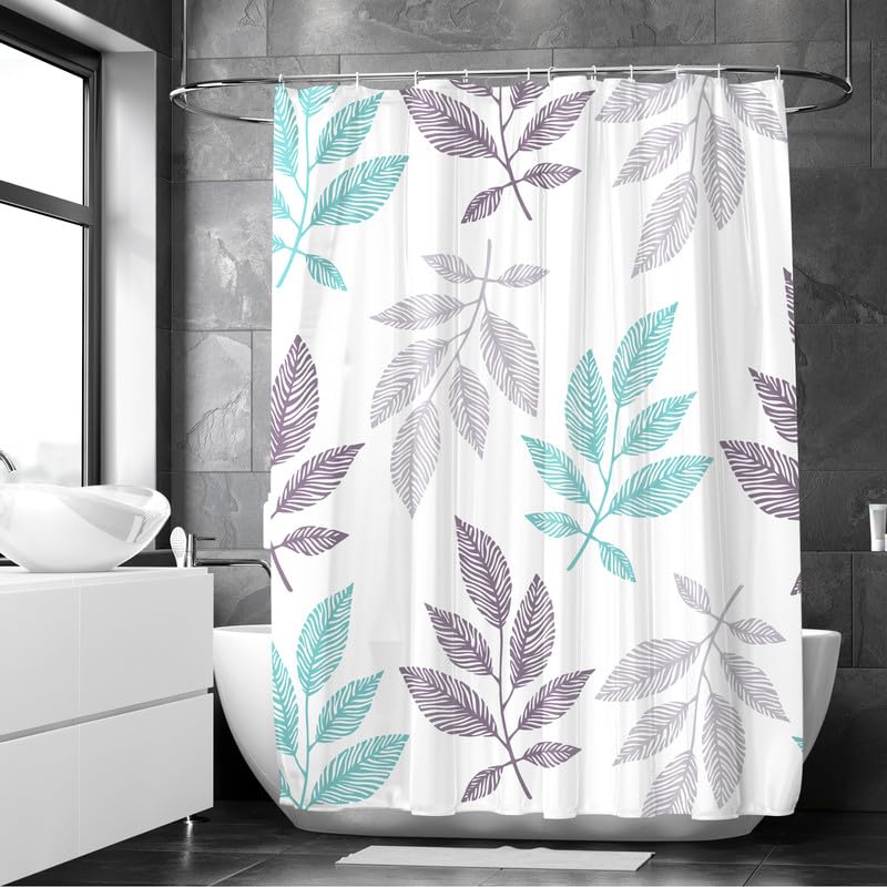 Encasa XO Encasa XO Shower Curtain & Bathmat 3 Pcs Set| Curtain 180x180 cm, Mats 45x75 cm, 45x37.5 cm| Creative Vibrant Coloured Polyster Curtain Sets Bath mats for Bathroom| Big Leaves  - Image 2