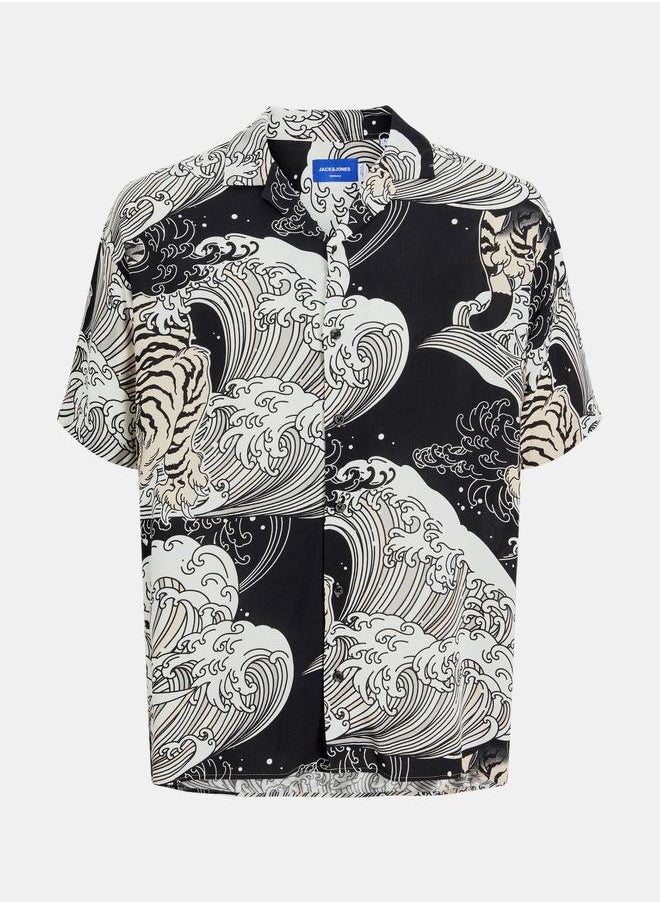 JACK & JONES - Relaxed Fit Waves Print Resort Shirt - Image 1