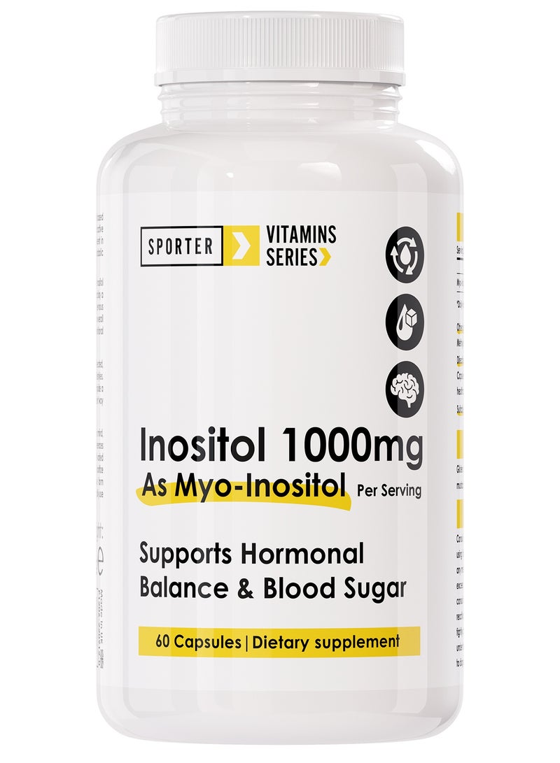 Sporter Inositol 1000mg – 60 Capsules | Supports Hormonal Balance & Blood Sugar | Vegan, Non-GMO - Image 1
