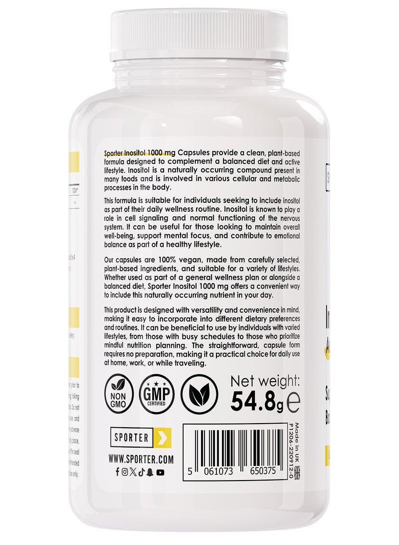 Sporter Inositol 1000mg – 60 Capsules | Supports Hormonal Balance & Blood Sugar | Vegan, Non-GMO - Image 3