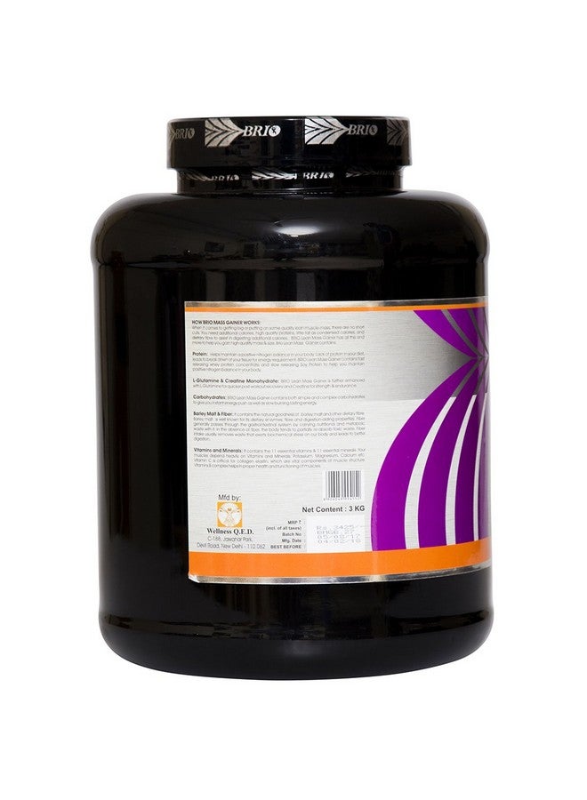 Brio Lean Mass Gainer With L-Glutamine And Creatine | 1173Kcals And 67.5 g Protein Advanced Mass Gainer For Men And Women Pack Of 3Kg (Banana Flavour) - Image 2