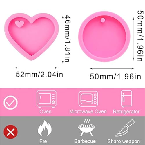KuuGuu 8 PCS Heart Shape Resin Mold,Round Shape Keychain Silicone Molds for Epoxy Resin DIY Keychain Decoration Homemade Dessert Fondant - Image 2