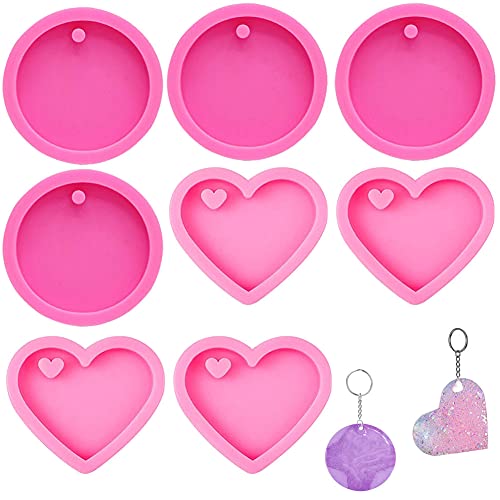 KuuGuu 8 PCS Heart Shape Resin Mold,Round Shape Keychain Silicone Molds for Epoxy Resin DIY Keychain Decoration Homemade Dessert Fondant - Image 1