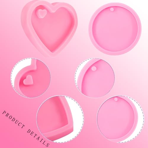 KuuGuu 8 PCS Heart Shape Resin Mold,Round Shape Keychain Silicone Molds for Epoxy Resin DIY Keychain Decoration Homemade Dessert Fondant - Image 3