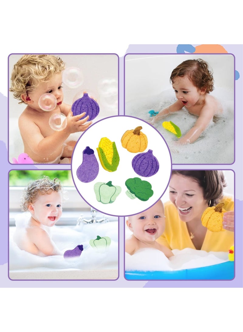 SYOSI Baby Bath Sponge Set, Ultra Soft Kids Bath Sponges for Infants & Toddlers - Gentle Bathing Sponges with Cute Vegetable Shapes for Baby Bath Time, 6Count (1 Pack) - Image 2