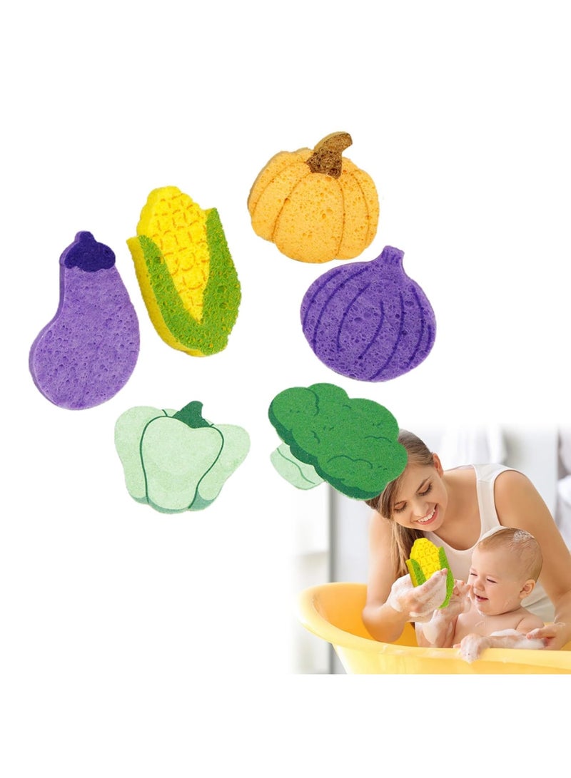 SYOSI Baby Bath Sponge Set, Ultra Soft Kids Bath Sponges for Infants & Toddlers - Gentle Bathing Sponges with Cute Vegetable Shapes for Baby Bath Time, 6Count (1 Pack) - Image 1