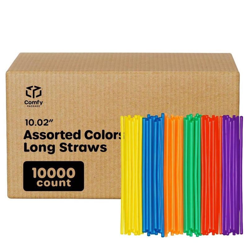 Comfy Package 200 Pack 1002 High Long Plastic Straws Disposable Drinking Straws  Assorted Colors