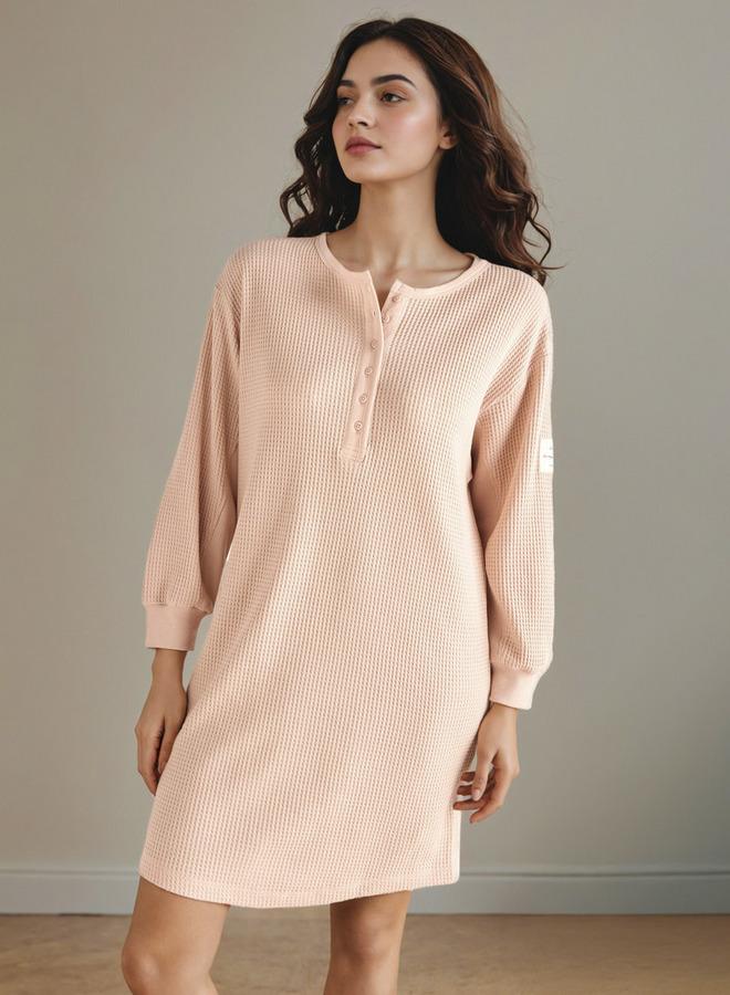 Splash FAV Textured Night Dress with Long Sleeves - Image 1