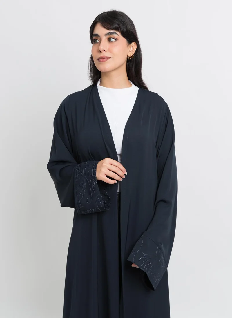 Kaafmeem Navy Tangled Leafs A-Cut Abaya