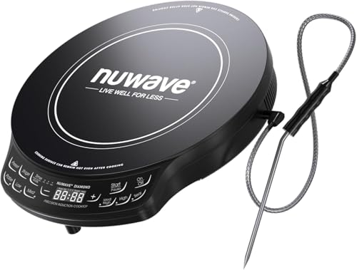 Nuwave موقد كهربائي نوفايف الماسي، محسن وجديد مع مسبار، 91 درجة حرارة من 50°F إلى 500°F، ملف تسخين 6.5 بوصة، زجاج سيراميك مقاوم للكسر، 3 إعدادات للطاقة، مثالي للسكن الجامعي، المركبات الترفيهية والشقق. - Image 1