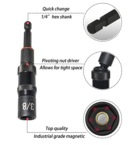 Saipe 3pcs Magnetic Pivoting Nut Driver Set Hex Shank Quick Change Power Nut Driver Drill Bit Impact Driver Socket Set Nut Setter 1/4, 5/16, 3/8-Inch - Image 2