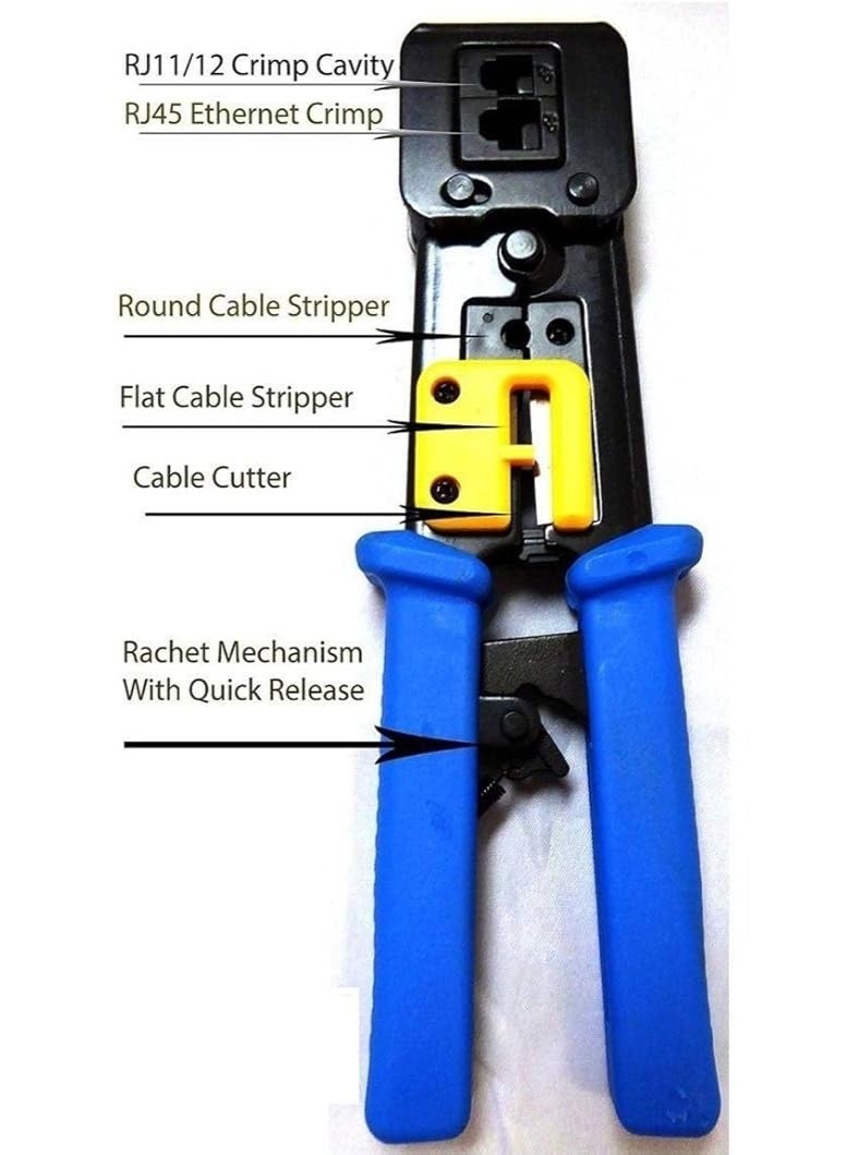 UbiGear All-in-One Crimper for Pass-Through/EZ/Legacy RJ11/RJ12/RJ45 connectors Professional Performance Cutter Stripper CAT3/CAT5e/CAT6 Network Cable UTP/STP Wire Crimping Tool - Image 3