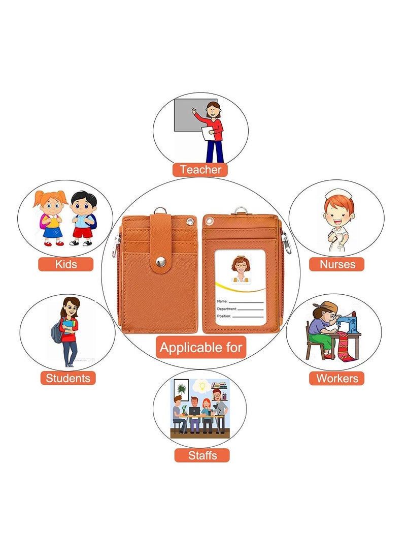 SYOSI Badge Holder with Zipper,  Id Badge Holder Wallet Leather Credit Card Holder Zipper Wallet with Lanyard, 2 Sided 5 Card Slots and Key Chain for Boys and Girls  - Image 4