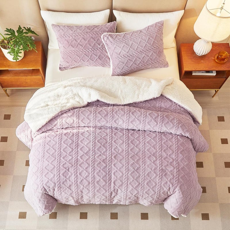 Joyreap 3-Piece Fluffy Faux Fur Sherpa Comforter Set Purple, Twin Size Luxury Tufted Bedding Comforter Set, All Season Soft n Cozy Plush Comforter Bed Set- 68x86 inches - Image 3