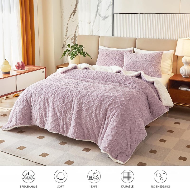 Joyreap 3-Piece Fluffy Faux Fur Sherpa Comforter Set Purple, Twin Size Luxury Tufted Bedding Comforter Set, All Season Soft n Cozy Plush Comforter Bed Set- 68x86 inches - Image 2