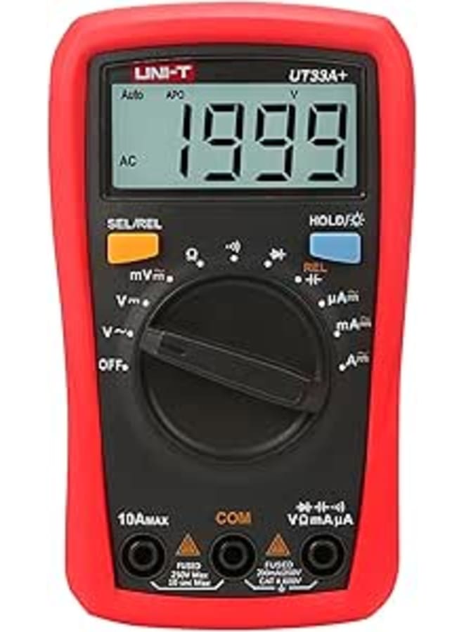 Uni-T UT33A+ Palm Size Digital Multimeter with 2mF capacitance test, 2 meters drop test, precision protection, AC-DC V, AC-DC A, Resistance, Diode, Continuity, Auto Range etc.