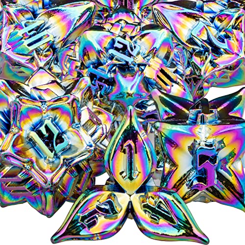 ARUOHHA DND Metal Dice Set Rainbow Leaf Design Polyhedral Dice with Box 7PCS D and D Dice RPG Role Playing Games D20 D12 D10 D8 D6 - Image 1