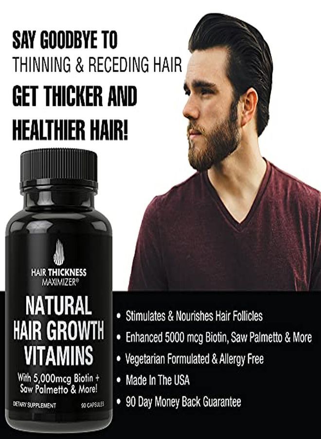 HAIR THICKNESS MAXIMIZER Hair Regrowth Vitamin Supplement With Biotin 5000 Mcg, Collagen, Saw Palmetto. Stop Hair Loss, Get Thicker Hair For Men, Women. Made In Usa  - Image 3