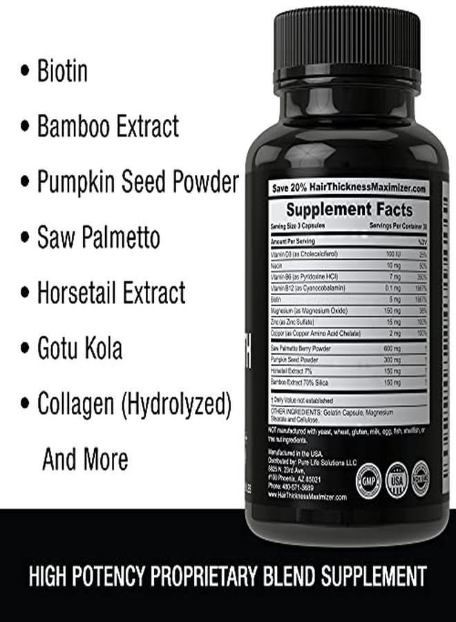HAIR THICKNESS MAXIMIZER Hair Regrowth Vitamin Supplement With Biotin 5000 Mcg, Collagen, Saw Palmetto. Stop Hair Loss, Get Thicker Hair For Men, Women. Made In Usa  - Image 4