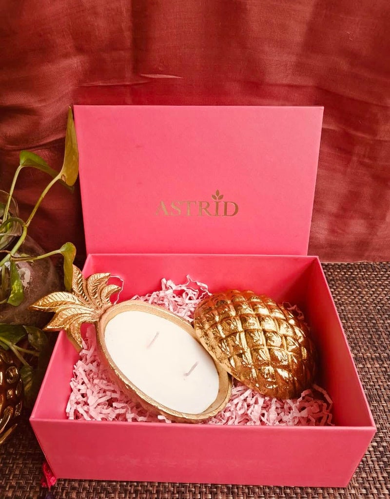 Astrid Home Decor Gift Set Decorative Pineapple Figurine and Candle - Image 1