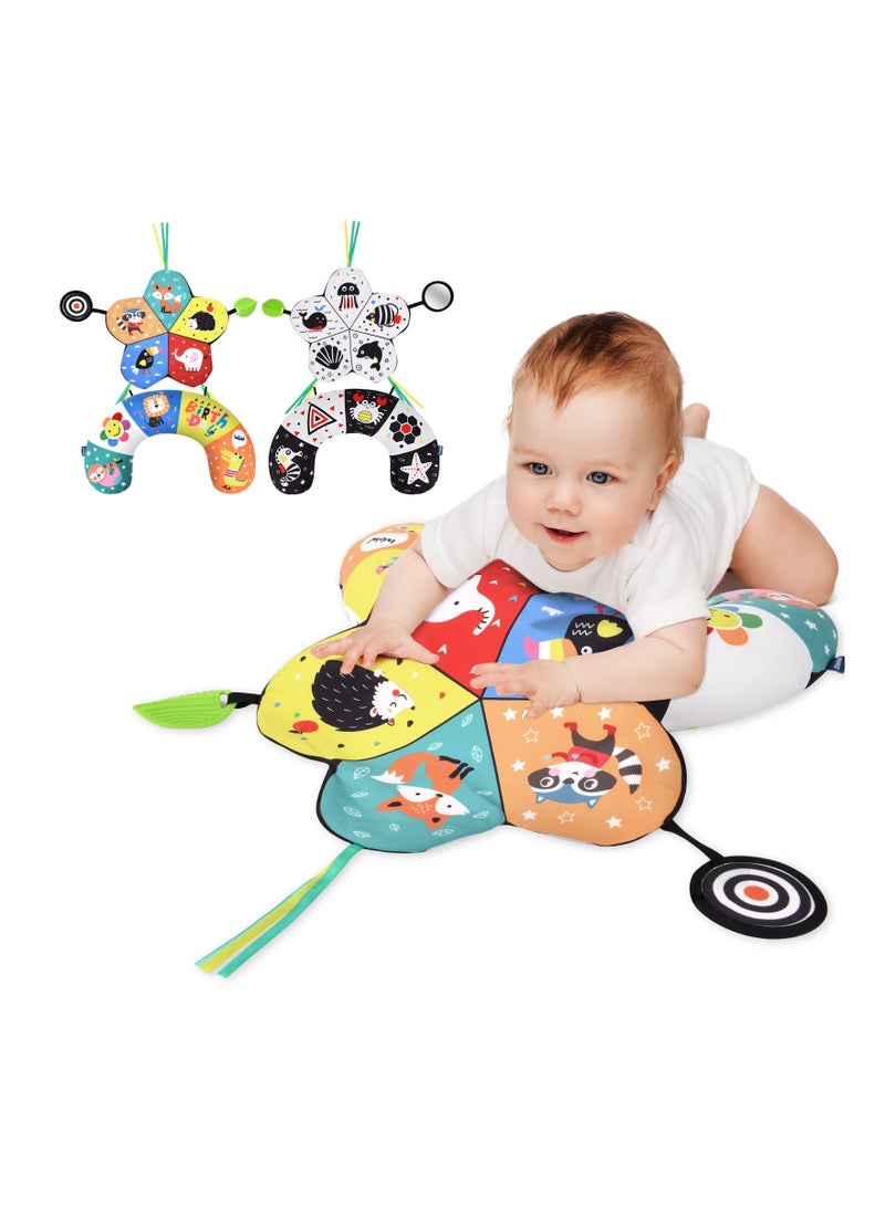 Zikra Baby Tummy Pillow, Tummy Time Toys, Black and White High Contrast Tummy Time Pillow for Baby, with Detachable Support Pillow & Tummy Time Mirror & Teethers, Soft Plush Toys, Infant Discovery Pillow - Image 1