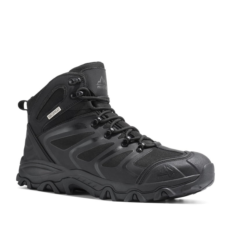 NORTIV 8 Men's Ankle High Waterproof Hiking Boots Outdoor Lightweight Shoes Trekking Trails Armadillo,Size 10,All Black,160448_M - Image 5